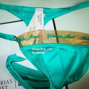 VICTORIA SECRET V-String Thong Panty S L XL Logo Embroidery Aqua Green Rare